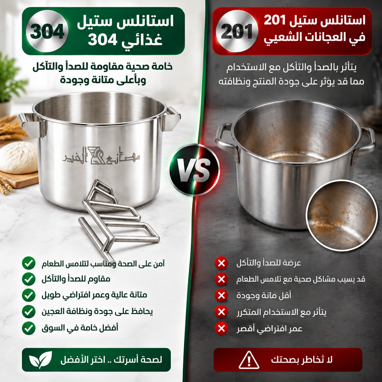 استانلس ستيل غذائي 304 في عجان الخير الدبابة مقابل استانلس 201 في العجانات الشعبي